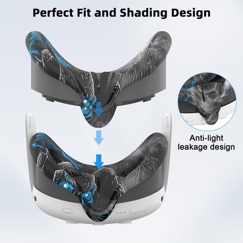Relohas Deluxe 5 in 1 Silicone Accessories for Meta Quest 3, VR Protective Case Set, Controller Grip Cover, VR Shell Cover, Face Cover, Gifts for Christmas & Halloween (Phantom) - Image 3